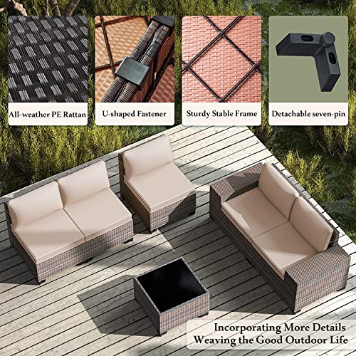 RTDTD Outdoor Patio Furniture Set with Propane Fire Pit Table, 13 Pieces Outdoor Furniture Patio Sectional Sofa Conversation Sets w/ETL Approved 43" Gas Outdoor Fire Table & Coffee Table (Brown)