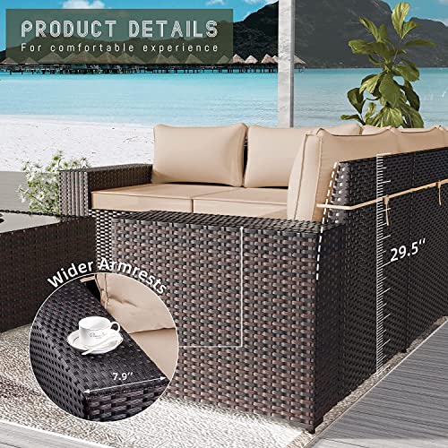 RTDTD Outdoor Patio Furniture Set with Propane Fire Pit Table, 13 Pieces Outdoor Furniture Patio Sectional Sofa Conversation Sets w/ETL Approved 43" Gas Outdoor Fire Table & Coffee Table (Brown)