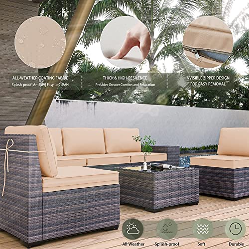 RTDTD Outdoor Patio Furniture Set with Propane Fire Pit Table, 13 Pieces Outdoor Furniture Patio Sectional Sofa Conversation Sets w/ETL Approved 43" Gas Outdoor Fire Table & Coffee Table (Brown)