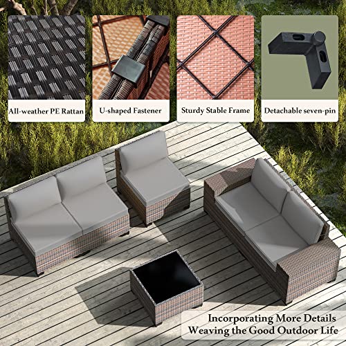 RTDTD Outdoor Patio Furniture Set with Propane Fire Pit Table, 13 Pieces Outdoor Furniture Patio Sectional Sofa Conversation Sets w/ETL Approved 43" Gas Outdoor Fire Table & Coffee Table (Brown)