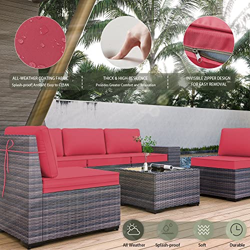 RTDTD Outdoor Patio Furniture Set with Propane Fire Pit Table, 13 Pieces Outdoor Furniture Patio Sectional Sofa Conversation Sets w/ETL Approved 43" Gas Outdoor Fire Table & Coffee Table (Brown)