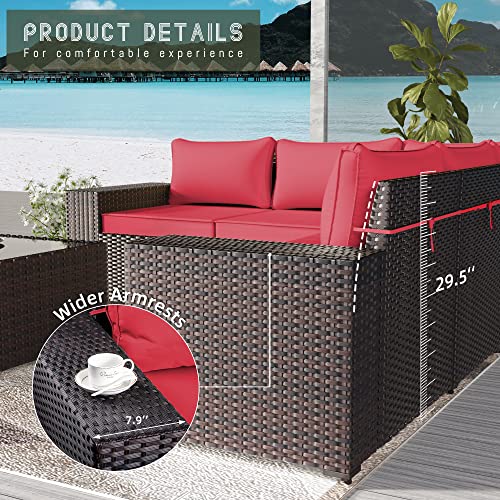 RTDTD Outdoor Patio Furniture Set with Propane Fire Pit Table, 13 Pieces Outdoor Furniture Patio Sectional Sofa Conversation Sets w/ETL Approved 43" Gas Outdoor Fire Table & Coffee Table (Brown)