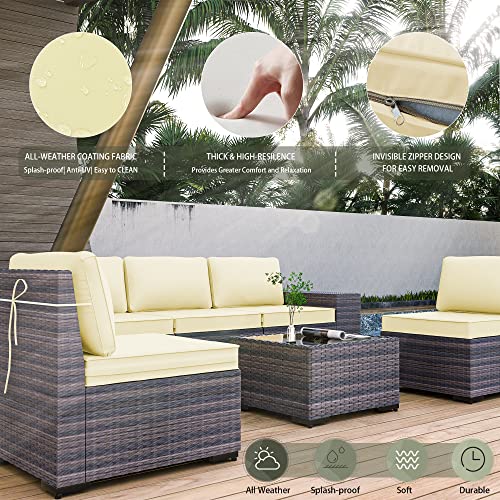 RTDTD Outdoor Patio Furniture Set with Propane Fire Pit Table, 13 Pieces Outdoor Furniture Patio Sectional Sofa Conversation Sets w/ETL Approved 43" Gas Outdoor Fire Table & Coffee Table (Brown)