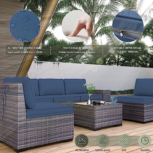 RTDTD Outdoor Patio Furniture Set with Propane Fire Pit Table, 13 Pieces Outdoor Furniture Patio Sectional Sofa Conversation Sets w/ETL Approved 43" Gas Outdoor Fire Table & Coffee Table (Brown)