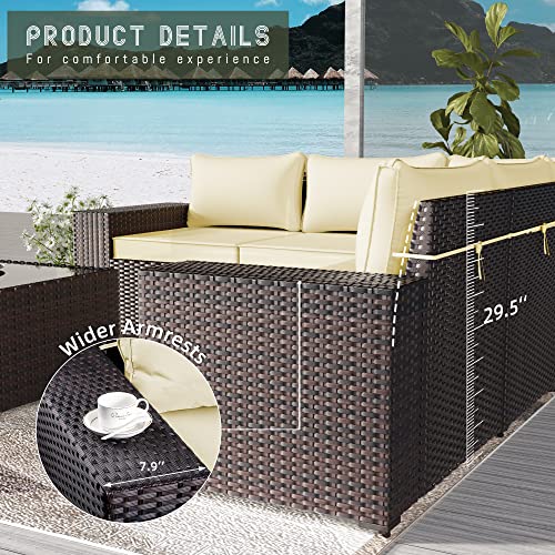 RTDTD Outdoor Patio Furniture Set with Propane Fire Pit Table, 13 Pieces Outdoor Furniture Patio Sectional Sofa Conversation Sets w/ETL Approved 43" Gas Outdoor Fire Table & Coffee Table (Brown)