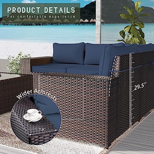 RTDTD Outdoor Patio Furniture Set with Propane Fire Pit Table, 13 Pieces Outdoor Furniture Patio Sectional Sofa Conversation Sets w/ETL Approved 43" Gas Outdoor Fire Table & Coffee Table (Brown)