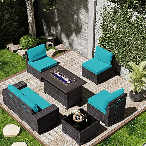 ASJMR Outdoor Patio Furniture Set with Fire Pit Table, 13 Pieces Outdoor Furniture Set Patio Sectional Sofa w/43in Propane Fire Pit, PE Wicker Rattan Patio Conversation Sets - Grey