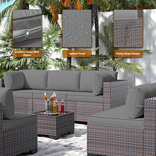 RTDTD Outdoor Patio Furniture Set with Propane Fire Pit Table, 13 Pieces Outdoor Furniture Patio Sectional Sofa Conversation Sets w/ETL Approved 43" Gas Outdoor Fire Table & Coffee Table (Brown)