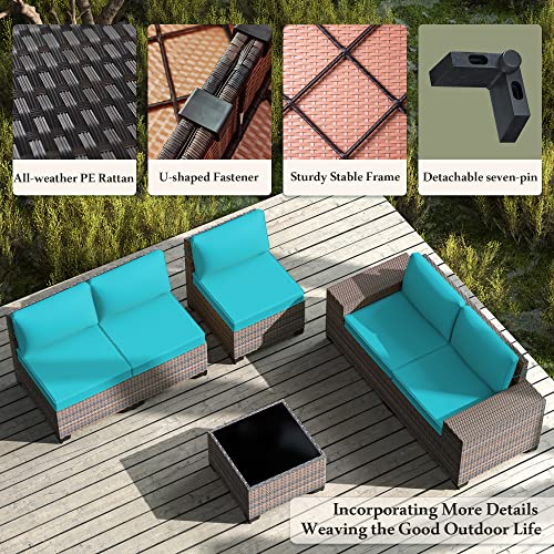 RTDTD Outdoor Patio Furniture Set with Propane Fire Pit Table, 13 Pieces Outdoor Furniture Patio Sectional Sofa Conversation Sets w/ETL Approved 43" Gas Outdoor Fire Table & Coffee Table (Brown)