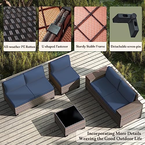 RTDTD Outdoor Patio Furniture Set with Propane Fire Pit Table, 13 Pieces Outdoor Furniture Patio Sectional Sofa Conversation Sets w/ETL Approved 43" Gas Outdoor Fire Table & Coffee Table (Brown)