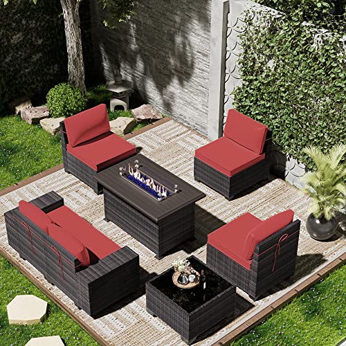 ASJMR Outdoor Patio Furniture Set with Fire Pit Table, 13 Pieces Outdoor Furniture Set Patio Sectional Sofa w/43in Propane Fire Pit, PE Wicker Rattan Patio Conversation Sets - Grey