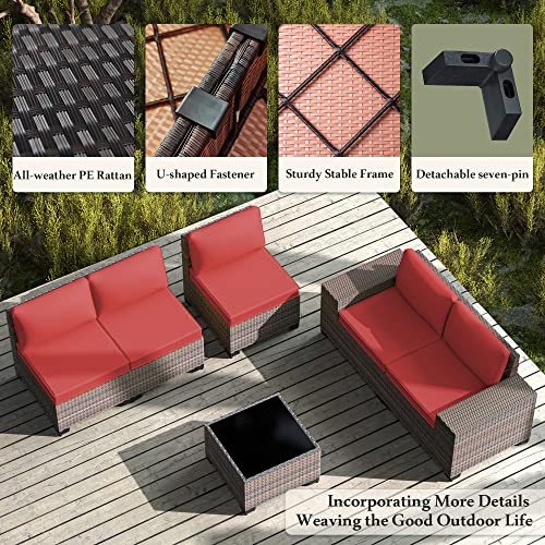 RTDTD Outdoor Patio Furniture Set with Propane Fire Pit Table, 13 Pieces Outdoor Furniture Patio Sectional Sofa Conversation Sets w/ETL Approved 43" Gas Outdoor Fire Table & Coffee Table (Brown)