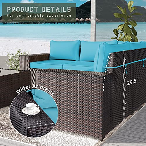 RTDTD Outdoor Patio Furniture Set with Propane Fire Pit Table, 13 Pieces Outdoor Furniture Patio Sectional Sofa Conversation Sets w/ETL Approved 43" Gas Outdoor Fire Table & Coffee Table (Brown)