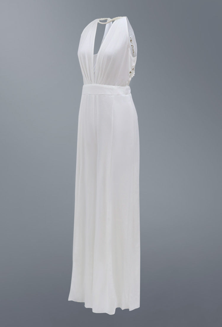 Sexy and elegant deep V halter jumpsuit casual trousers