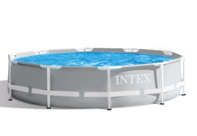 Intex 15 Foot x 42 Inch Prism Frame Above Ground Outdoor Backyard Swimming Pool Set with 1000 GPH Filter Pump, Ladder, and Secure Pool Cover, Gray