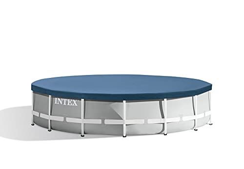 Intex 15 Foot x 42 Inch Prism Frame Above Ground Outdoor Backyard Swimming Pool Set with 1000 GPH Filter Pump, Ladder, and Secure Pool Cover, Gray