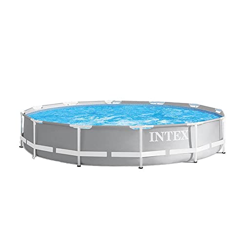 Intex 15 Foot x 42 Inch Prism Frame Above Ground Outdoor Backyard Swimming Pool Set with 1000 GPH Filter Pump, Ladder, and Secure Pool Cover, Gray