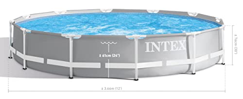Intex 15 Foot x 42 Inch Prism Frame Above Ground Outdoor Backyard Swimming Pool Set with 1000 GPH Filter Pump, Ladder, and Secure Pool Cover, Gray