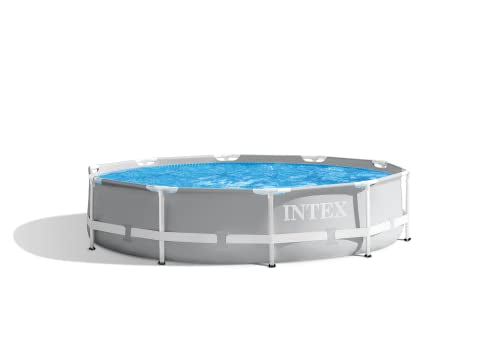 Intex 15 Foot x 42 Inch Prism Frame Above Ground Outdoor Backyard Swimming Pool Set with 1000 GPH Filter Pump, Ladder, and Secure Pool Cover, Gray