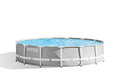 Intex 15 Foot x 42 Inch Prism Frame Above Ground Outdoor Backyard Swimming Pool Set with 1000 GPH Filter Pump, Ladder, and Secure Pool Cover, Gray