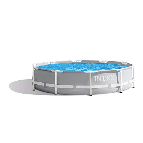 Intex 15 Foot x 42 Inch Prism Frame Above Ground Outdoor Backyard Swimming Pool Set with 1000 GPH Filter Pump, Ladder, and Secure Pool Cover, Gray