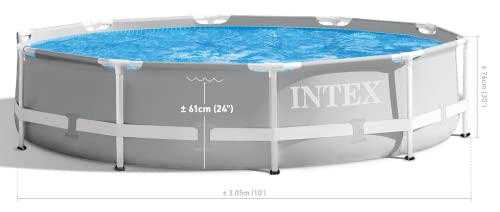 Intex 15 Foot x 42 Inch Prism Frame Above Ground Outdoor Backyard Swimming Pool Set with 1000 GPH Filter Pump, Ladder, and Secure Pool Cover, Gray