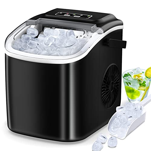 Nugget Ice Maker Countertop, Portable Crushed Ice Machine, Self Cleaning Ice Makers with One-Click Operation, Soft Chewable Pebble Ice in 7 Mins, 34Lbs/24H with Ice Scoop for Home Bar Camping RV