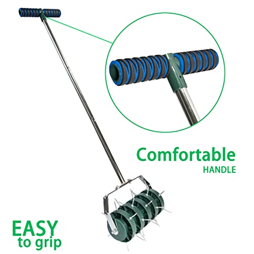 Osaava Rolling Lawn Aerator Garden Yard Rotary Push Tine Heavy Duty Spike Soil Aeration, Manual Rotary Garden Tool, Rolling Aerator New Desing Handheld Push