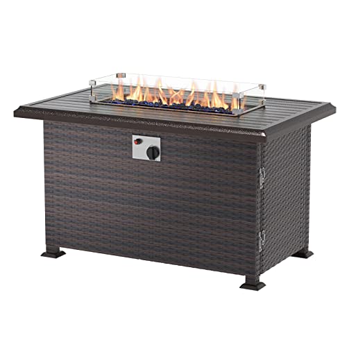 ASJMR Outdoor Patio Furniture Set with Fire Pit Table, 13 Pieces Outdoor Furniture Set Patio Sectional Sofa w/43in Propane Fire Pit, PE Wicker Rattan Patio Conversation Sets - Grey