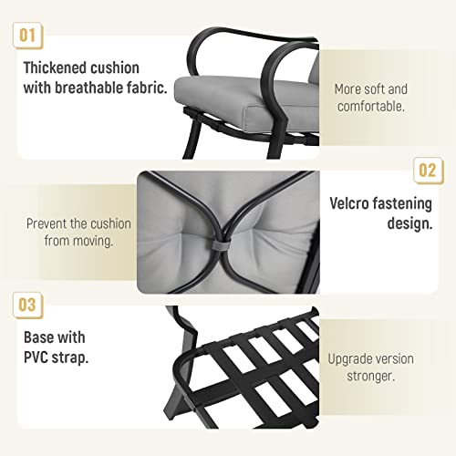 SOLAURA 3-Piece Outdoor Rocking Chairs Bistro Set, Black Iron Patio Furniture with Brown Thickened Cushion & Glass-Top Coffee Table