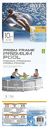 Intex 15 Foot x 42 Inch Prism Frame Above Ground Outdoor Backyard Swimming Pool Set with 1000 GPH Filter Pump, Ladder, and Secure Pool Cover, Gray