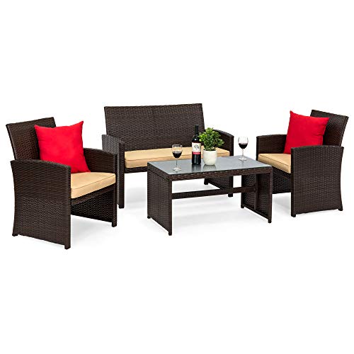 Best Choice Products 4-Piece Outdoor Wicker Patio Conversation Furniture Set for Backyard, Deck, Poolside w/Coffee Table, Seat Cushions - Gray Wicker/Navy Cushions