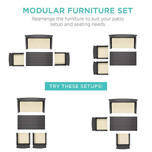 Best Choice Products 4-Piece Outdoor Wicker Patio Conversation Furniture Set for Backyard, Deck, Poolside w/Coffee Table, Seat Cushions - Gray Wicker/Navy Cushions