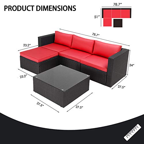 VITESSE 5 Pieces Patio Furniture Sectional Sets,Outdoor All-Weather PE Rattan Wicker Lawn Conversation Sets，Garden Sofa Set with Coffee Table and Washable Couch Cushions (Royal Blue)