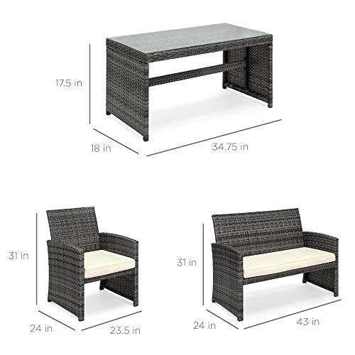 Best Choice Products 4-Piece Outdoor Wicker Patio Conversation Furniture Set for Backyard, Deck, Poolside w/Coffee Table, Seat Cushions - Gray Wicker/Navy Cushions