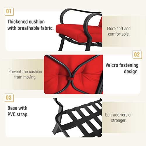 SOLAURA 3-Piece Outdoor Rocking Chairs Bistro Set, Black Iron Patio Furniture with Brown Thickened Cushion & Glass-Top Coffee Table