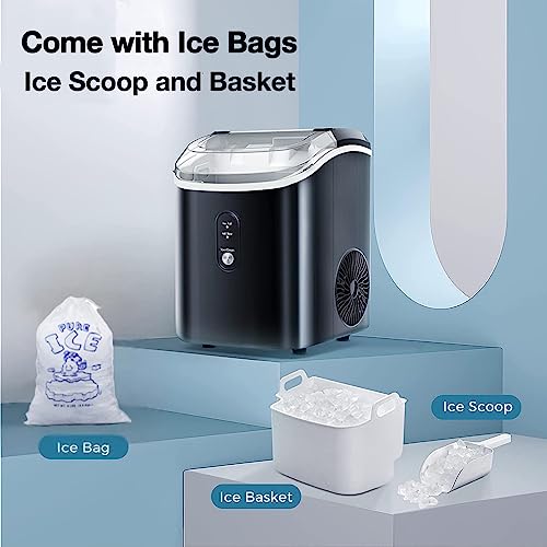 Nugget Ice Maker Countertop, Portable Crushed Ice Machine, Self Cleaning Ice Makers with One-Click Operation, Soft Chewable Pebble Ice in 7 Mins, 34Lbs/24H with Ice Scoop for Home Bar Camping RV