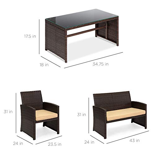 Best Choice Products 4-Piece Outdoor Wicker Patio Conversation Furniture Set for Backyard, Deck, Poolside w/Coffee Table, Seat Cushions - Gray Wicker/Navy Cushions