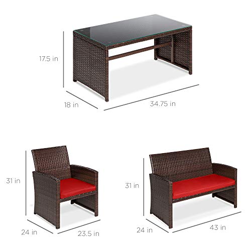 Best Choice Products 4-Piece Outdoor Wicker Patio Conversation Furniture Set for Backyard, Deck, Poolside w/Coffee Table, Seat Cushions - Gray Wicker/Navy Cushions