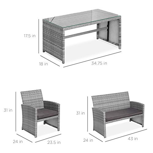 Best Choice Products 4-Piece Outdoor Wicker Patio Conversation Furniture Set for Backyard, Deck, Poolside w/Coffee Table, Seat Cushions - Gray Wicker/Navy Cushions