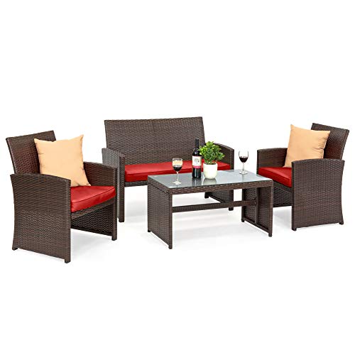 Best Choice Products 4-Piece Outdoor Wicker Patio Conversation Furniture Set for Backyard, Deck, Poolside w/Coffee Table, Seat Cushions - Gray Wicker/Navy Cushions