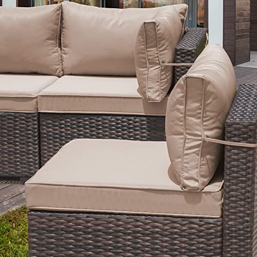 RTDTD Outdoor Patio Furniture Set with Propane Fire Pit Table, 13 Pieces Outdoor Furniture Patio Sectional Sofa Conversation Sets w/ETL Approved 43" Gas Outdoor Fire Table & Coffee Table (Brown)