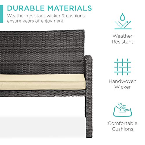 Best Choice Products 4-Piece Outdoor Wicker Patio Conversation Furniture Set for Backyard, Deck, Poolside w/Coffee Table, Seat Cushions - Gray Wicker/Navy Cushions