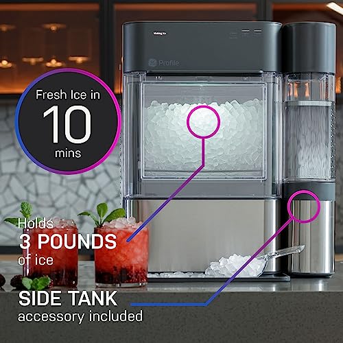 GE Profile Opal 2.0 | Countertop Nugget Ice Maker with Side Tank | Ice Machine with WiFi Connectivity | Smart Home Kitchen Essentials | Black Stainless