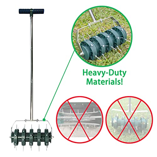 Osaava Rolling Lawn Aerator Garden Yard Rotary Push Tine Heavy Duty Spike Soil Aeration, Manual Rotary Garden Tool, Rolling Aerator New Desing Handheld Push