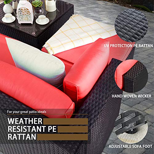 VITESSE 5 Pieces Patio Furniture Sectional Sets,Outdoor All-Weather PE Rattan Wicker Lawn Conversation Sets，Garden Sofa Set with Coffee Table and Washable Couch Cushions (Royal Blue)