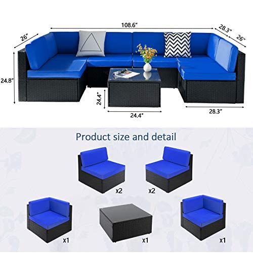 VITESSE 5 Pieces Patio Furniture Sectional Sets,Outdoor All-Weather PE Rattan Wicker Lawn Conversation Sets，Garden Sofa Set with Coffee Table and Washable Couch Cushions (Royal Blue)