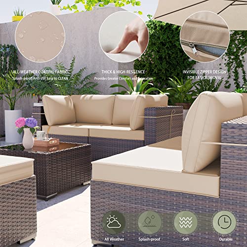 RTDTD Outdoor Patio Furniture Set with Propane Fire Pit Table, 13 Pieces Outdoor Furniture Patio Sectional Sofa Conversation Sets w/ETL Approved 43" Gas Outdoor Fire Table & Coffee Table (Brown)