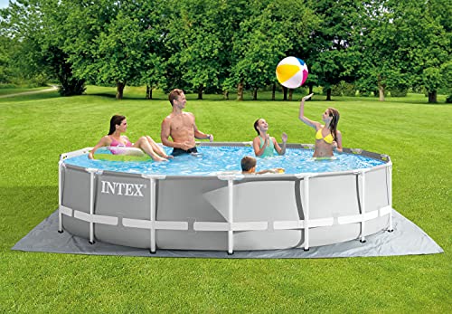 Intex 15 Foot x 42 Inch Prism Frame Above Ground Outdoor Backyard Swimming Pool Set with 1000 GPH Filter Pump, Ladder, and Secure Pool Cover, Gray