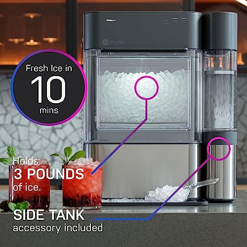 GE Profile Opal 2.0 | Countertop Nugget Ice Maker with Side Tank | Ice Machine with WiFi Connectivity | Smart Home Kitchen Essentials | Black Stainless